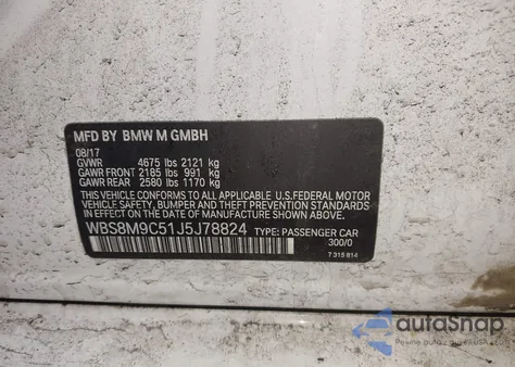 2018 BMW M3 Cs z USA, uszkodzony, nr VIN WBS8M9C51J5J78824